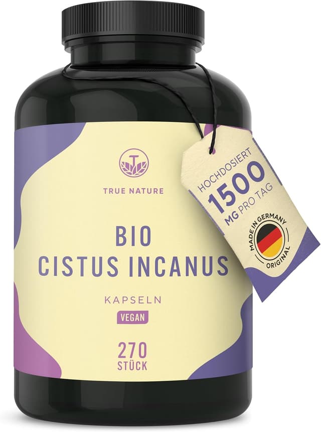 Detalle de TRUE NATURE Bio Cistus Incanus – 1500 mg hochdosierte Zistrose pro Tag, 270 Kapseln (vegan)