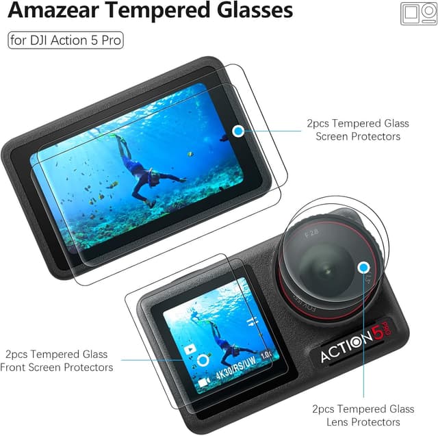 Detalle de AMAZEAR 2er-Set Displayschutzfolie für DJI Osmo Action 5 Pro (inkl. Objektivschutz)