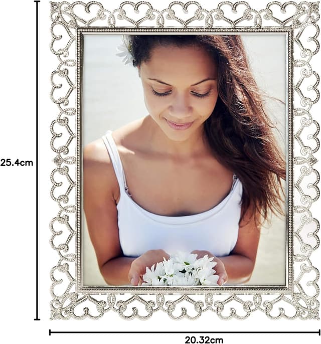 Detalle de Cadre photo Malden International Designs Enchanted Hearts percées avec bijoux argenté (8 x 10)