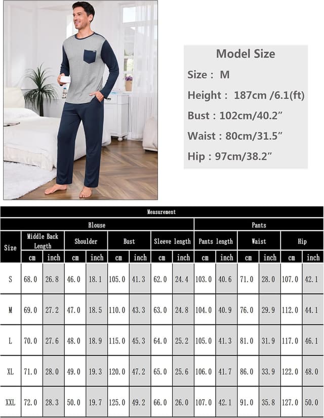 Detalle de Ensemble pyjama homme Terecey 2 pièces manches longues (haut + pantalon) bicolore