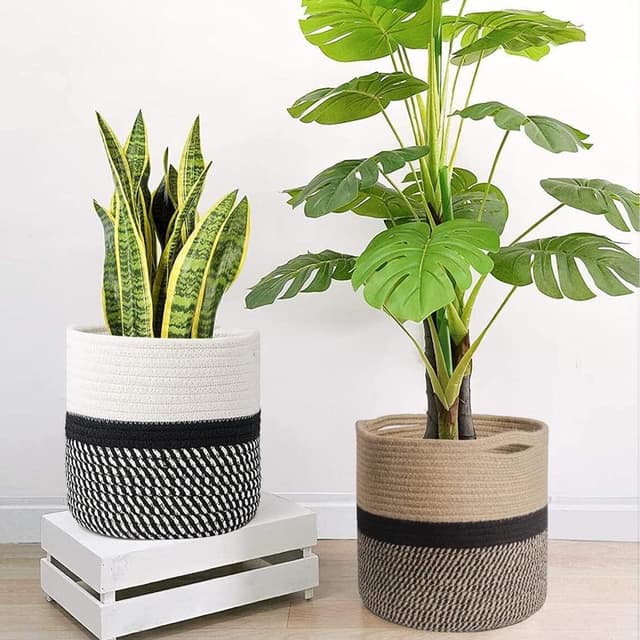 Detalle 2 de NATTHSWE Plant Basket with Liner – indoor woven cotton rope pot cover for 11" planters