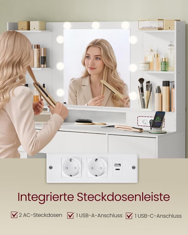 Thumbnail 4 de VASAGLE Kailyn Schminktisch mit LED‑Spiegel, 9‑Lampen 🎀