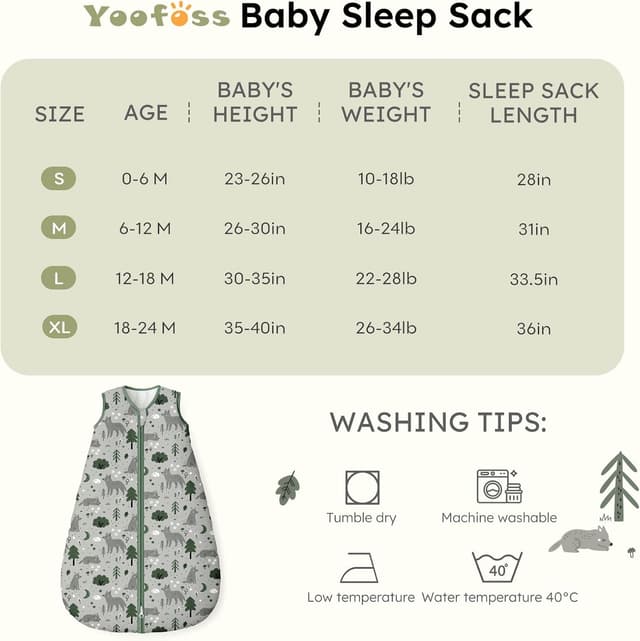 Detalle de Yoofoss Baby Sleeping Bag 1.5 Tog (12-18 Months) in 100% Organic Cotton