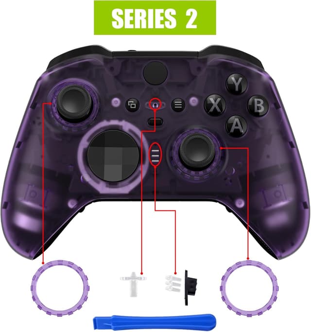 Detalle 2 de eXtremeRate Front Case für Xbox Elite Series 2/Series 2 Core (Modell 1797) – transparente DIY-Ersatzhülle inkl. Accent-Ringe