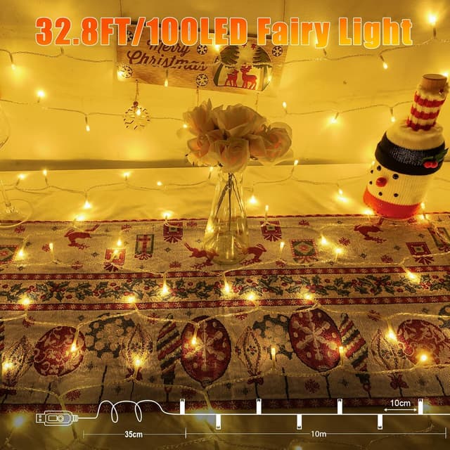 Detalle 2 de Etopgo USB Fairy Lights (10m, 100 warm white LEDs) with 8 modes for indoor & outdoor festive décor