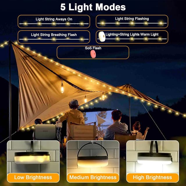 Detalle 2 de JIMACRO 12m Camping String Lights Reel (120 LEDs) – Rechargeable fairy lights for tent, patio & events