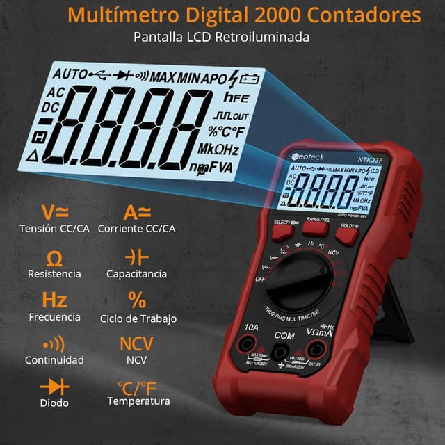 Detalle 2 de Neoteck multímetro digital 2000 cuentas