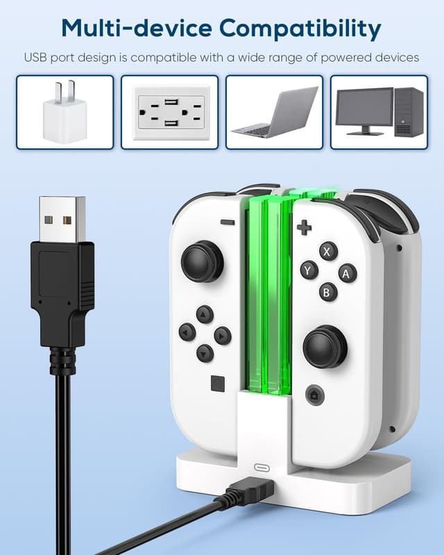 Detalle de Charging Dock Replacement for Joy-Con Controller Charger for OLED Console (White) with USB Type-C Cord