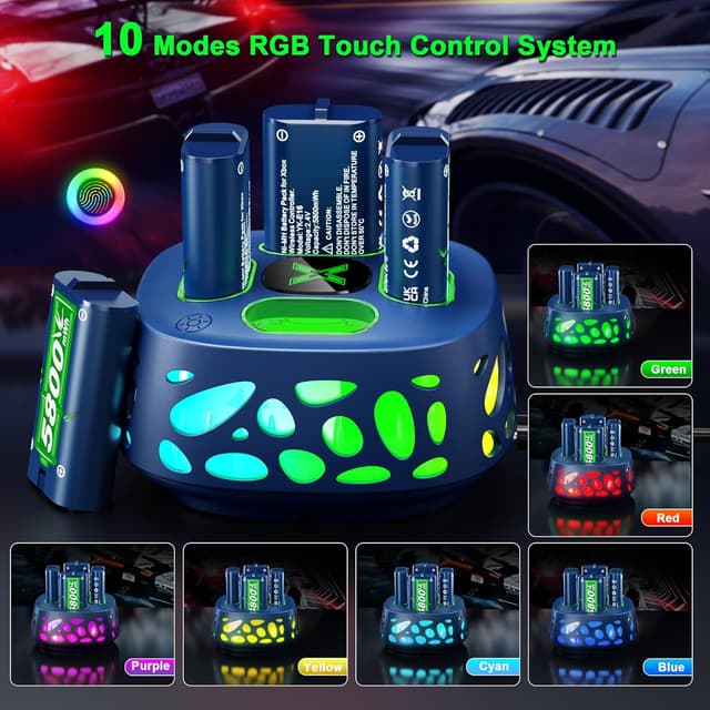 Detalle de 5800mWh Rechargeable Battery Pack for Xbox One & Xbox Series S/X with RGB Charging Station (4 Batteries)