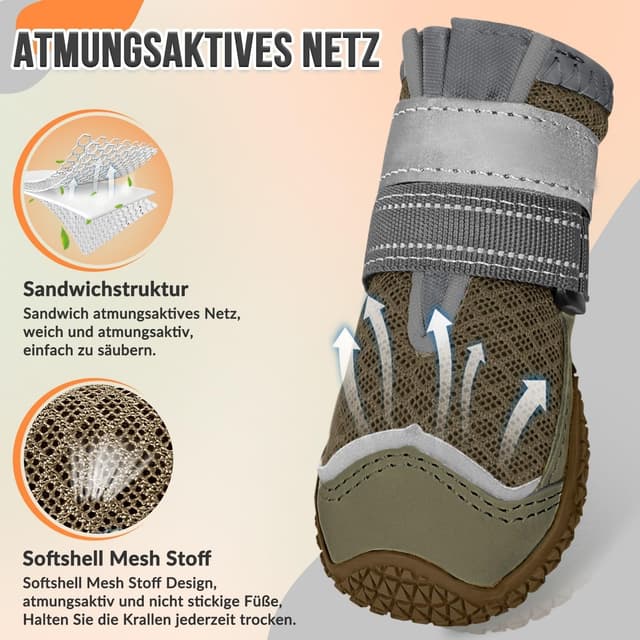Detalle 2 de SlowTon Hundeschuhe Pfotenschutz (4 Stück) – atmungsaktive Outdoor-Schuhe mit rutschfester Sohle
