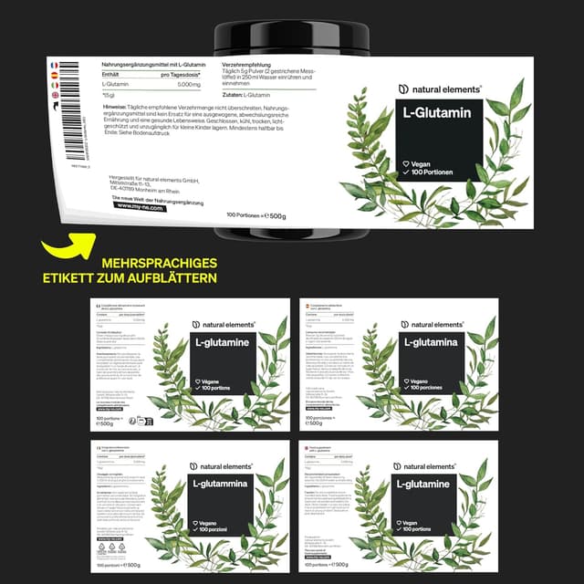 Thumbnail 5 de natural elements L-Glutamin Pulver – 500 g – hochdosiert