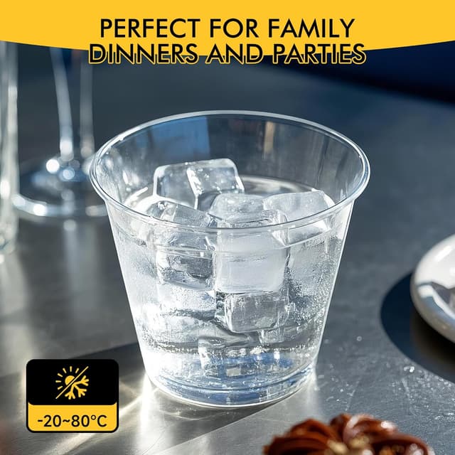 Detalle de RACETOP 200 Pack 9 oz Clear Plastic Cups for Parties, Disposable Clear Cups for Wine & Cocktails