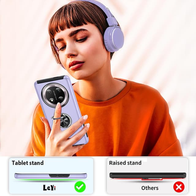 Detalle 2 de LeYi phone case for Honor Magic7 Lite 5G (Purple) with invisible metal ring stand & camera lens protectors