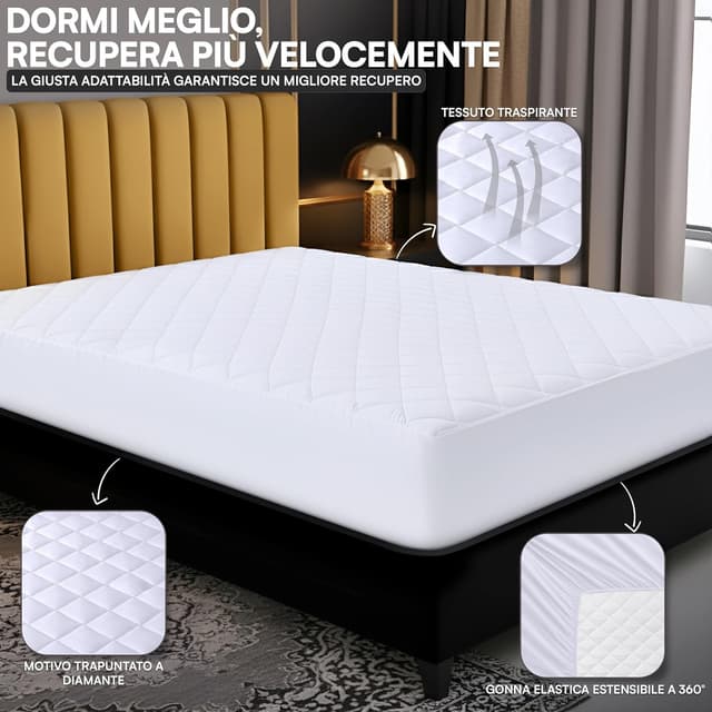 Detalle 2 de Utopia Bedding Coprimaterasso trapuntato con gonna elastica extra profonda fino a 30 cm (160x200 cm), bianco