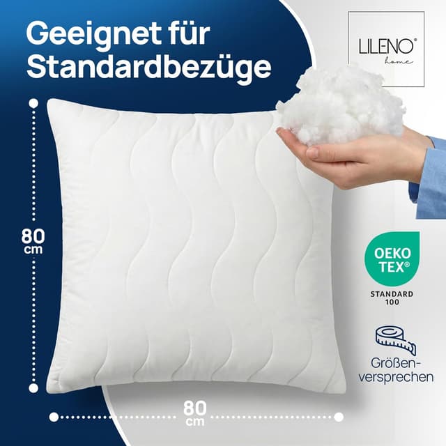 Thumbnail 6 de LILENO HOME Allergiker Kopfkissen 80x80 (1er Set) – waschbar bis 95°C, OekoTex & Made in DE