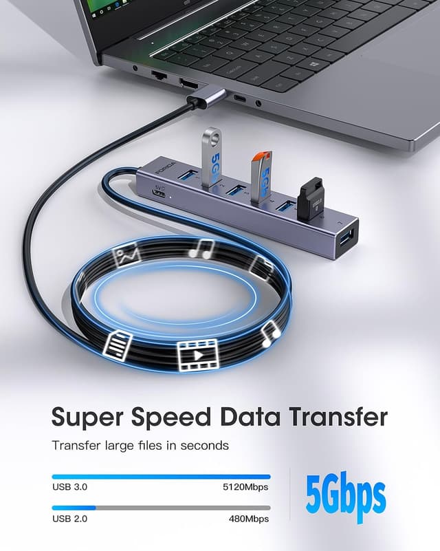 Thumbnail 4 de FORIDA 8-Port USB Hub 7x USB 3.0