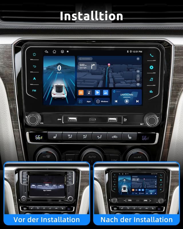 Detalle de ESSGOO 4+64G 7-Zoll Autoradio mit Wireless CarPlay & Android Auto für VW Golf, Tiguan, Passat & Co.