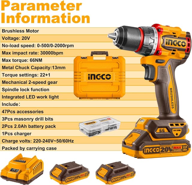Thumbnail 4 de INGCO 20V Cordless Compact Drill 66NM
