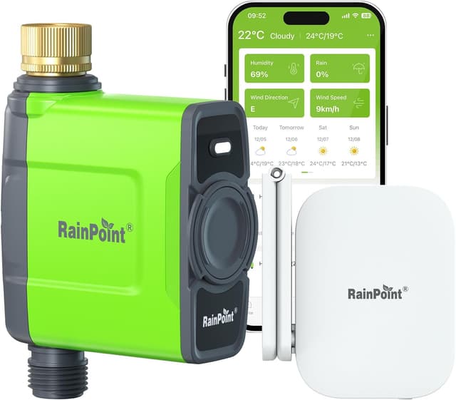 Detalle de RAINPOINT WiFi Water Timer with Antenna Hub (Brass Inlet) for Garden Irrigation