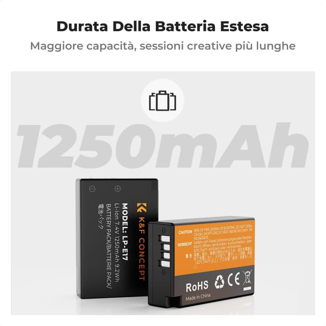Thumbnail 2 de K&F CONCEPT LP-E17 Batteria 1250 mAh