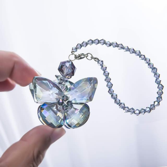Detalle de H&D HYALINE & DORA Crystal Glass Butterfly Car Key Charm Mirror Hanging Ornament (Butterfly-1)