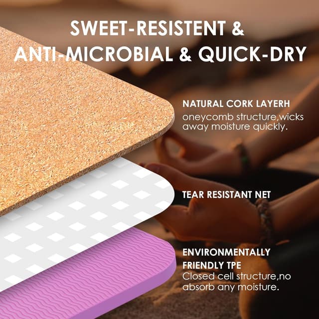 Detalle 2 de Haninj® tapis de yoga en liège naturel 100% écologique 183 x 61 cm avec sangle de transport