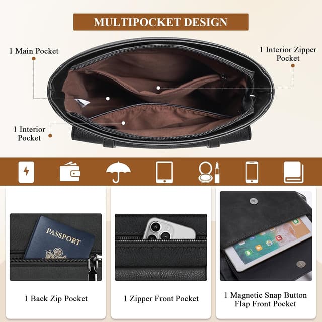 Thumbnail 2 de RAINSMORE Umhängetasche Damen Mittelgroß Schwarz