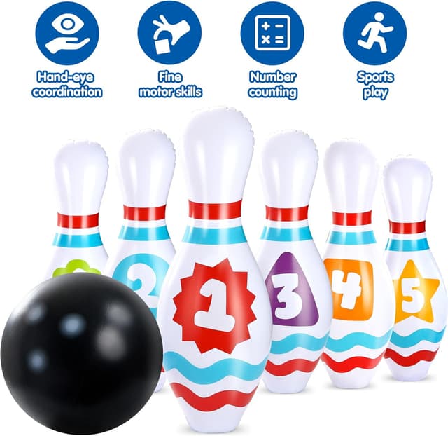 Detalle 1 de JOYIN Juego de Bolos Inflable Gigante 🎳 para Niños y Adultos