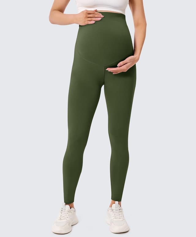Detalle de BAYDI Creamlush Umstandsleggings für Damen mit verstellbarer Bauchstütze, High Waist und Vierwege-Stretch
