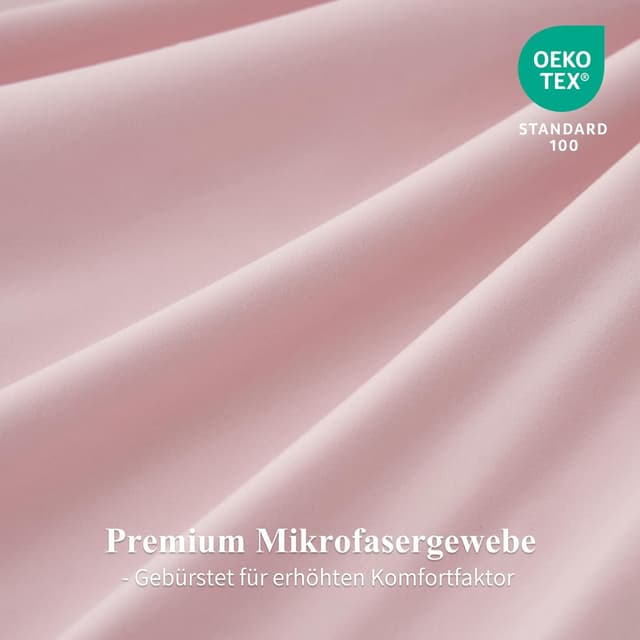 Detalle de Aisbo Bettwäsche 200x200 (3-teilig) Rosa/Beige – Wendebettwäsche aus Mikrofaser mit Reißverschluss
