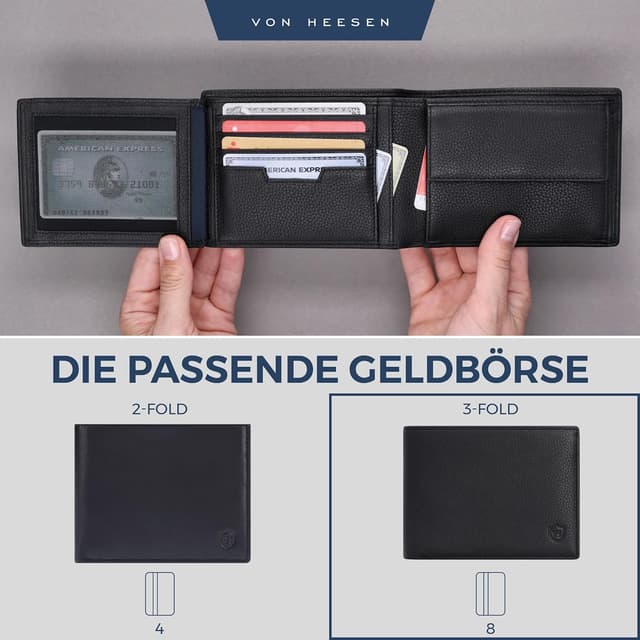 Detalle 2 de VON HEESEN Leder Geldbörse 12×9,5×2 cm 👛