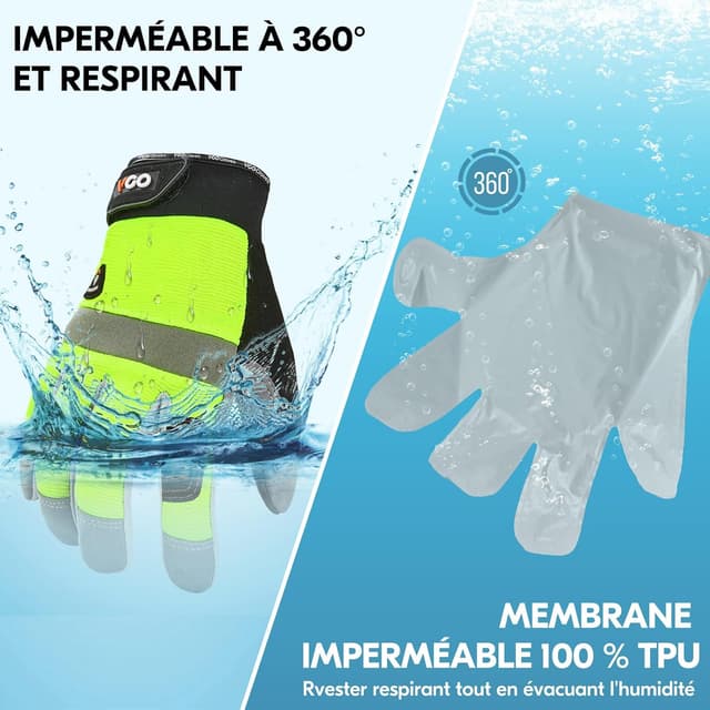 Detalle de Vgo… SL7584FLWP : paire de gants de travail d’hiver imperméables compatibles écran tactile