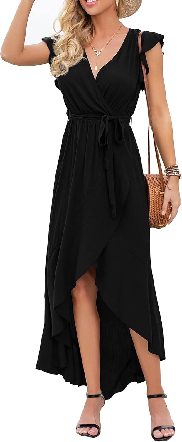 Detalle de GRECERELLE Women’s Boho Floral Wrap Maxi Dress with V-neck & Tie Belt