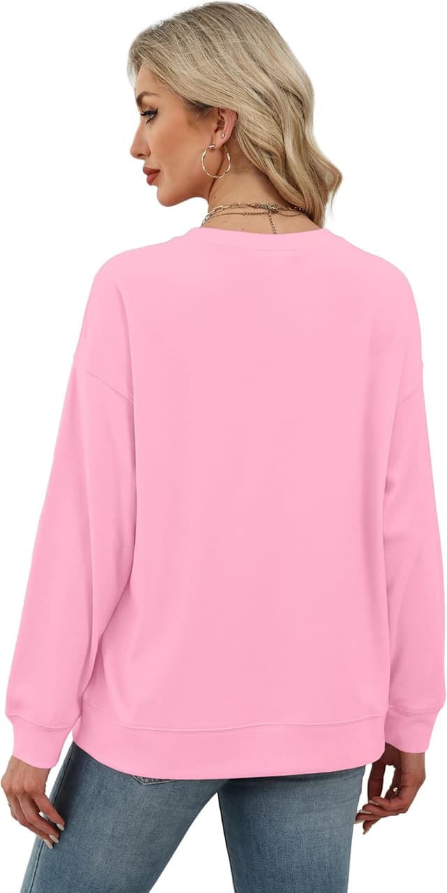 Detalle de RUMIA Women’s Crew Neck Sweatshirt — Loose Pullover Long Sleeve Top