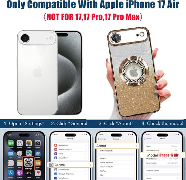 Detalle 2 de Misscase MagSafe Glitter Case for iPhone 17 Air (6.5") — Gold, Slim Shockproof Cover with Camera Lens Protector