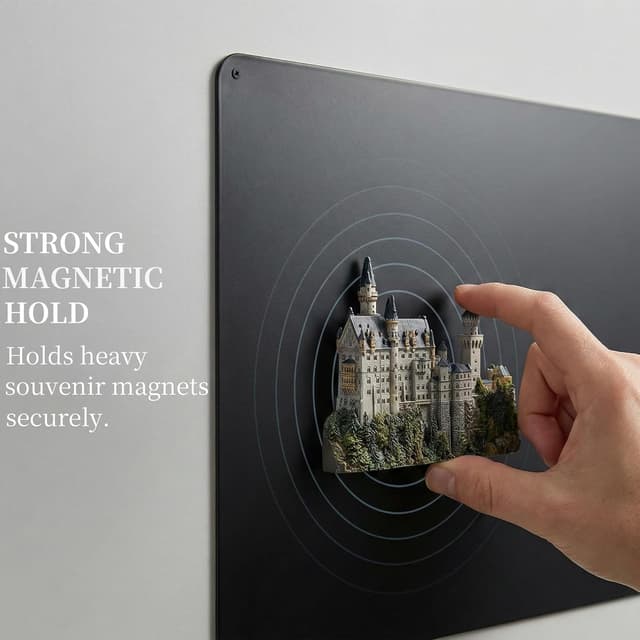 Detalle de Qiytecno Magnettafel Schwarz Groß 60x90 cm – edles Magnetboard für Reisemagnete & Sammlungen