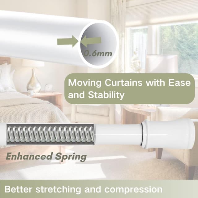 Detalle de Venwemong Teleskop-Duschvorhangstange zum Einklemmen ohne Bohren/Schrauben, weiß, 190–360 cm (Ø 32 mm)