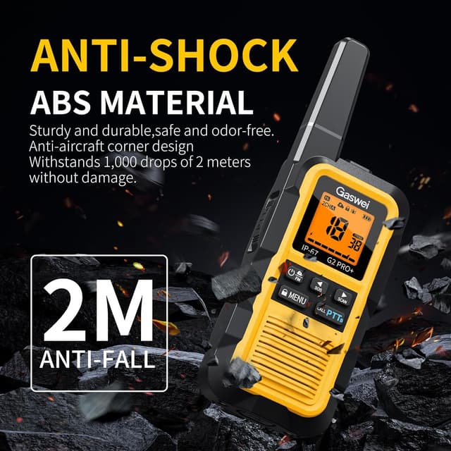 Detalle de Gaswei G2pro+ IP67 Floating Heavy-Duty Walkie Talkies (2-Pack, Yellow) for Adults with FRS, NOAA Weather, SOS