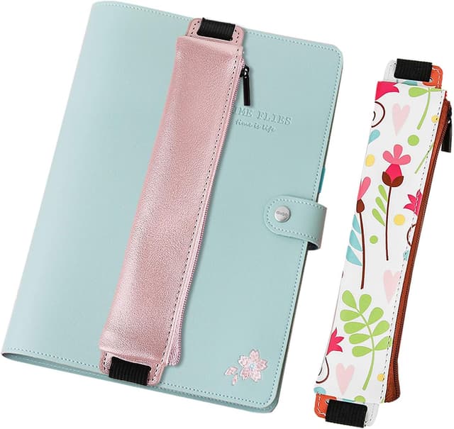 Detalle de MoKo astuccio per matite con fascia elastica e zip in PU (2 pezzi), stampa & oro rosa