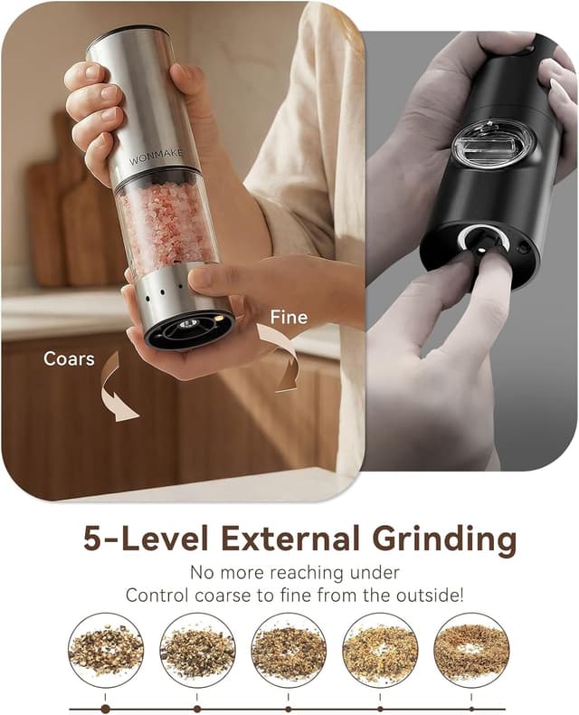 Detalle de Electric Salt and Pepper Grinder Set (Type-C Rechargeable) with LED Battery Level Display