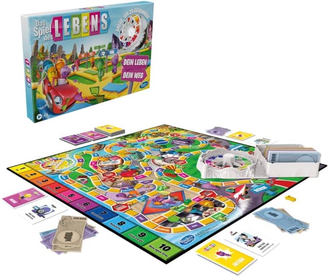 Detalle 2 de Hasbro Das Spiel des Lebens – Familienspiel für 2–4 Spieler ab 8 Jahren mit bunten Figurenstiften