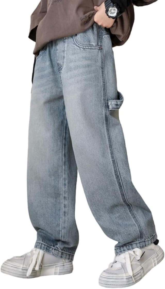 Detalle de Rolanko Baggy-Jeans Jungen mit elastischem Bund und mehreren Taschen – Cargo-Style im Vintage-Jeans-Look