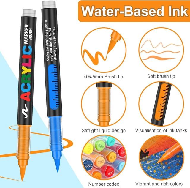 Detalle de Efimeso 240 Couleurs – feutres acryliques à pointe nylon (avec sac de rangement) pour peindre sur roche, toile, bois et plus