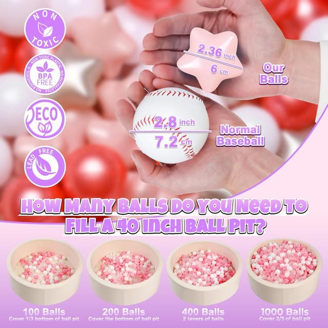 Detalle 2 de GOGOSO Ball Pit Balls for Toddlers (Pearl Red, Pink, Pearl Gold + White) 100PCS