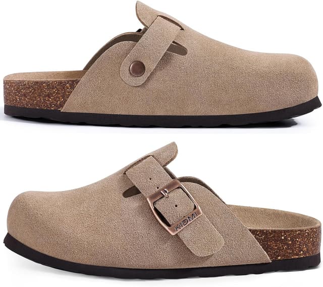 Detalle 2 de KIDMI Unisex Vegan Suede Clogs Mule Clogs with Cork Footbed and Arch Support