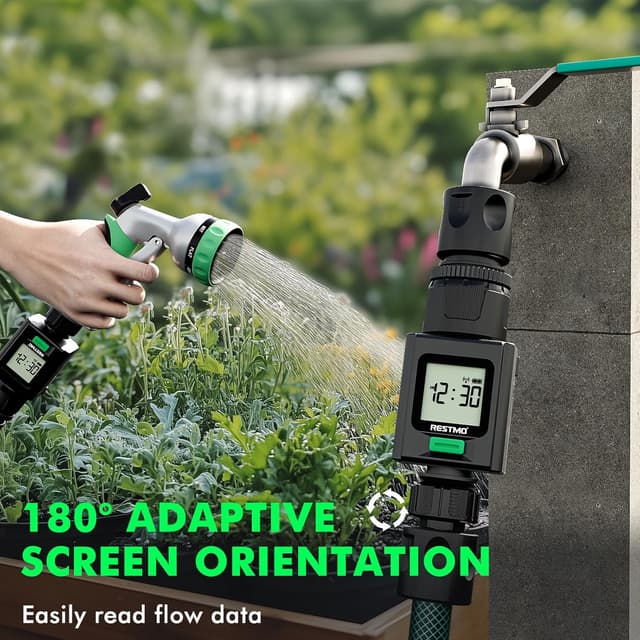 Detalle de Restmo Smart Water Flow Meter with Bluetooth for Garden Hoses and RV Tank Filling