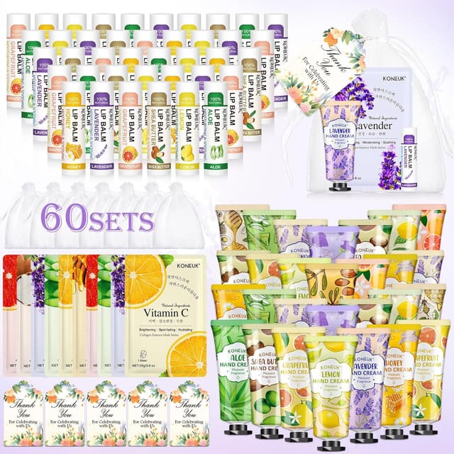 Detalle de 60 Pack Bulk Lip Balm, Facial Mask & Hand Cream Sets for Easter Baskets, Teacher Appreciation, and Bridesmaid Gifts