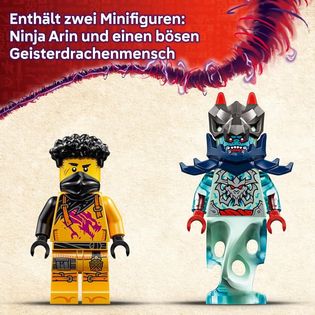 Detalle de LEGO NINJAGO 71839 Arins Spinjitzumech – bewegliche Mech-Figur mit 2 Minifiguren und Baby Ryu