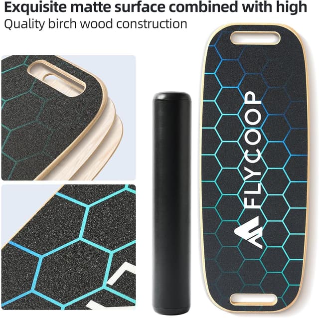 Detalle 2 de Flycoop Premium Balance Board für Erwachsene – Profi Wackelbrett mit Rolle bis 200 kg