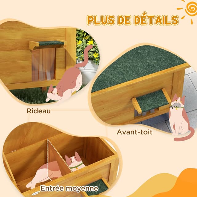 Thumbnail 5 de PawHut Maison pour Chats Niche Bois surélevée